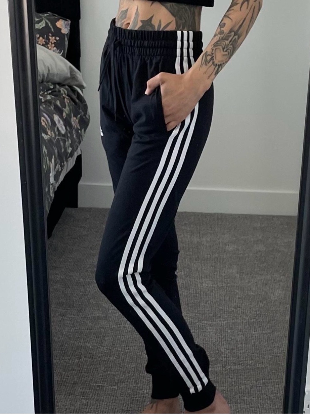 Adidas Black Joggers with Iconic Stripes Small NWT